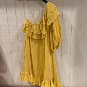 Lisa Marie Fernandez Yellow Asymmetrical Puff Sleeve Dress